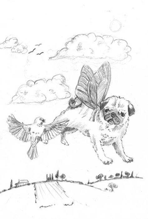 Winged Pug by Sue  Rundle-Hughes